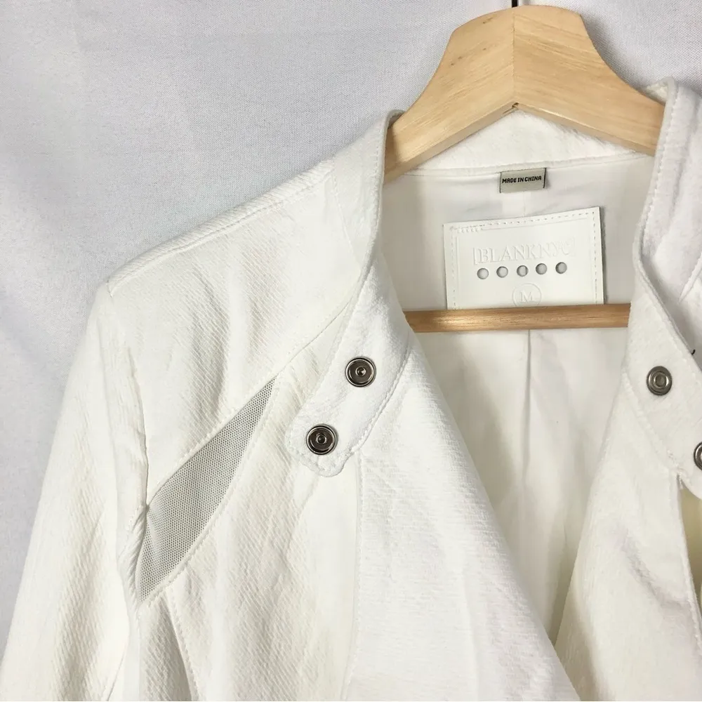 BlankNYC White Cotton So Icy Mesh Detail Moto Jacket M - Image 6