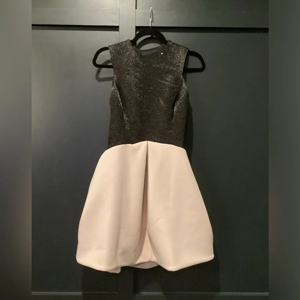 Halston Heritage jacquard Fit Flare Color block puff cocktail Mini Dress 2 - Image 10