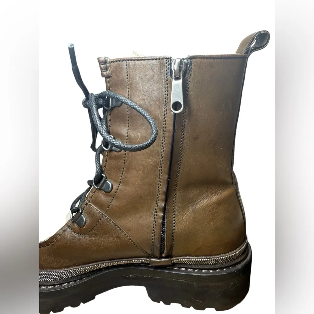 Brunello Cucinelli Leather Lace Up Combat Boots Size 36.5 or US 6.5 - Image 6