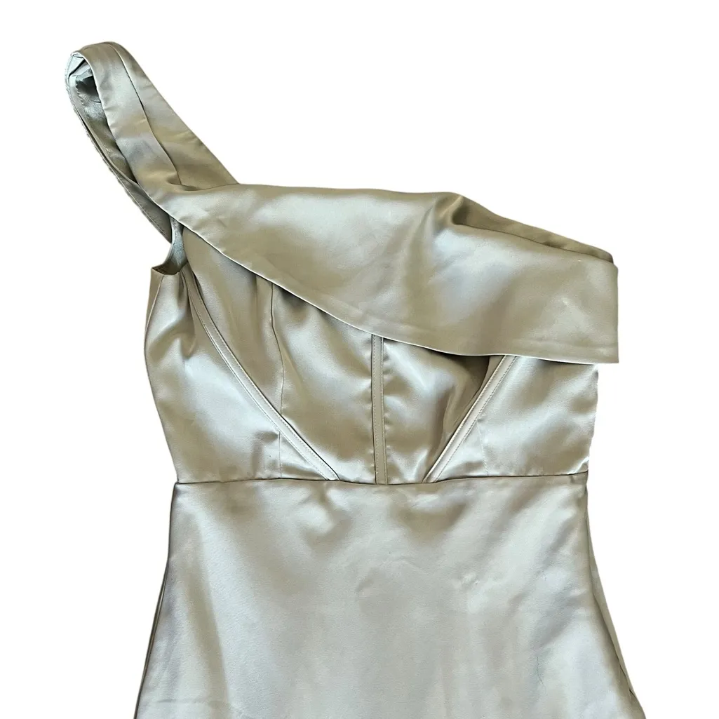 If By Sea Women’s Nuuly Satin One Shoulder Sage Green Corset Bust Maxi Dress S - Image 3