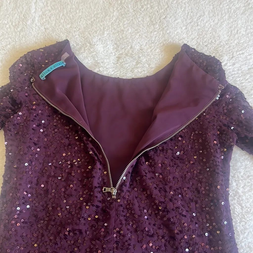 Alice + Olivia Silk Sequin Long Sleeve Blouse Plum Purple Size‎ XS - Image 10