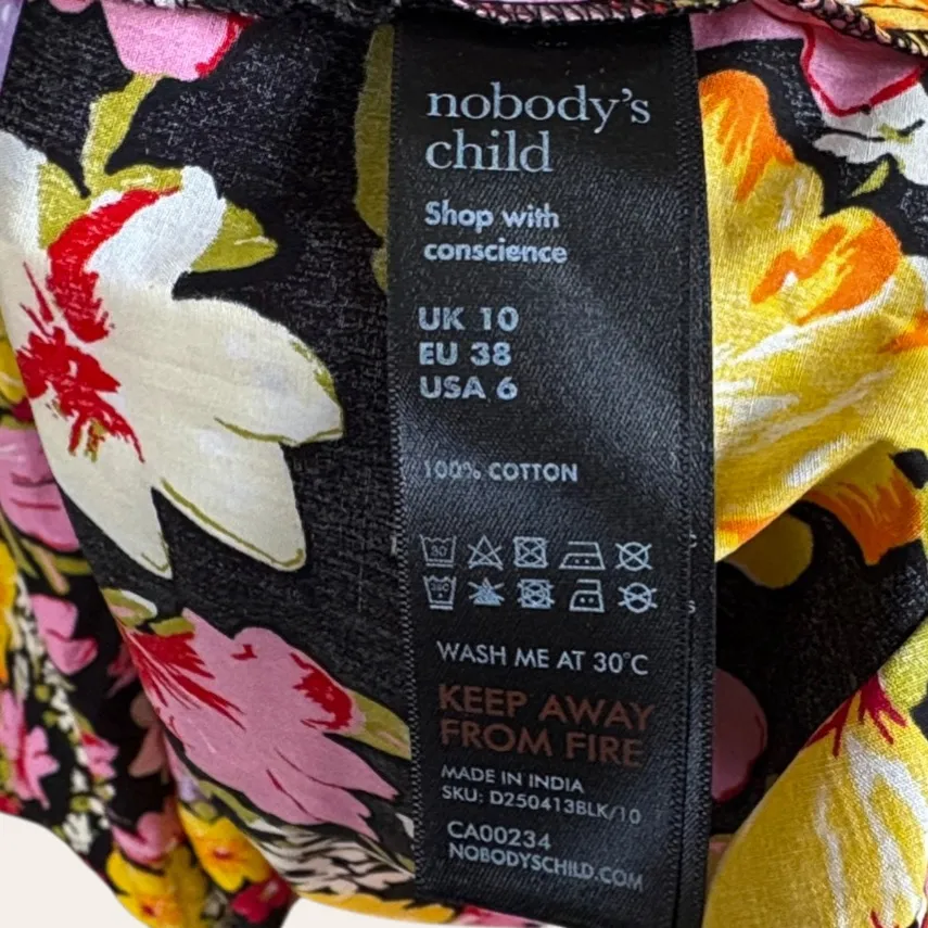 NWT Nobody’s Child Nova Puff Sleeve Black Floral Midi Dress Size 6 - Image 11