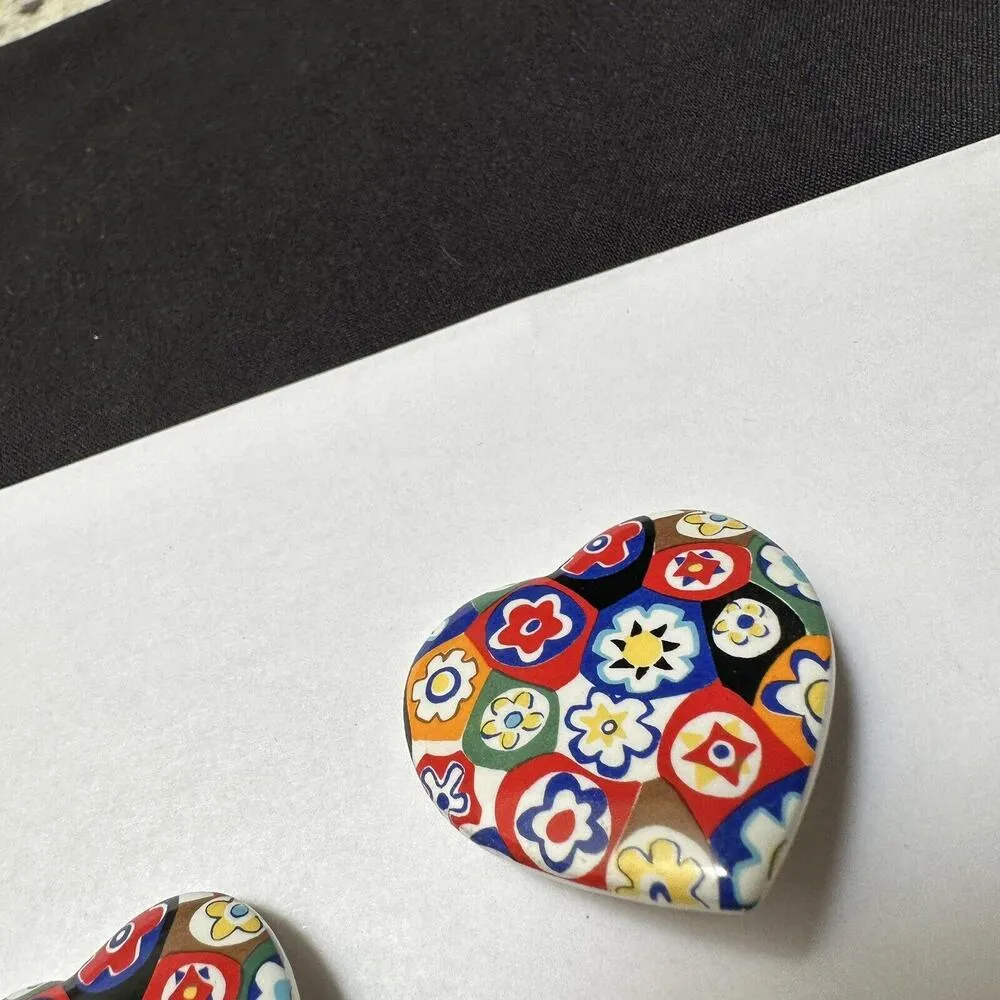 Huge Statement Multi Color Colorful Ceramic Heart Clip On Earrings - Image 6