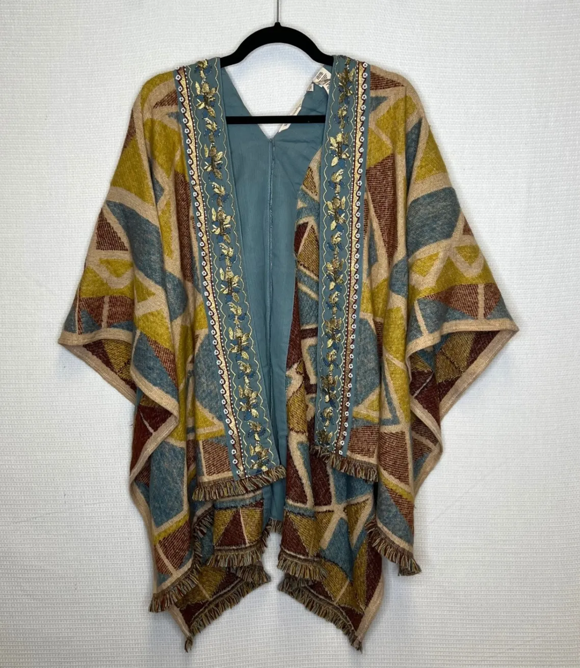 Soft Surroundings Geometric Embroidered Cardigan Shawl Poncho One Size - Image 1
