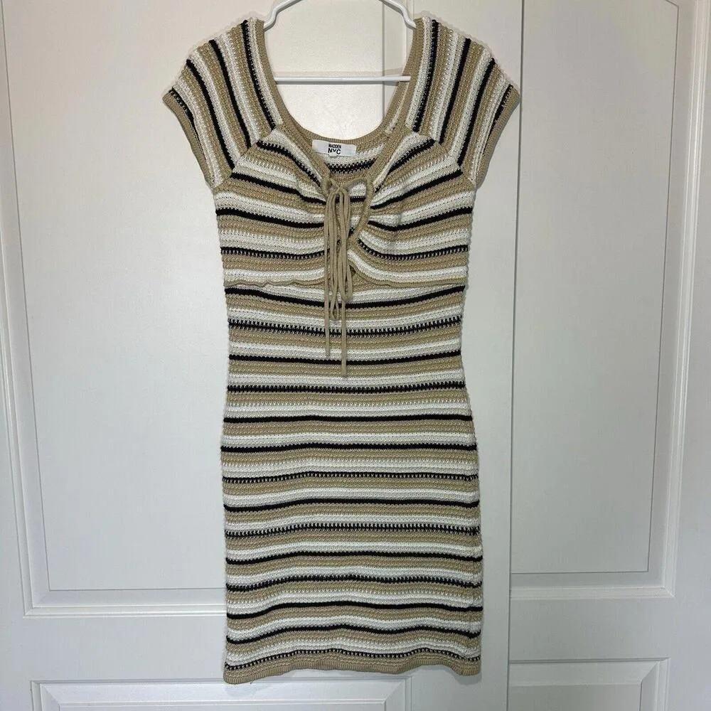 Madden NYC Crochet Sweater Dress With Short Sleeves Neutral Bohemian‎ Medium - Image 2