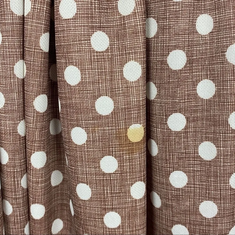 Vintage Brown & White Polka Dot Long Sleeves Belted Elastic Waist Maxi Dress Size 10 - Image 9