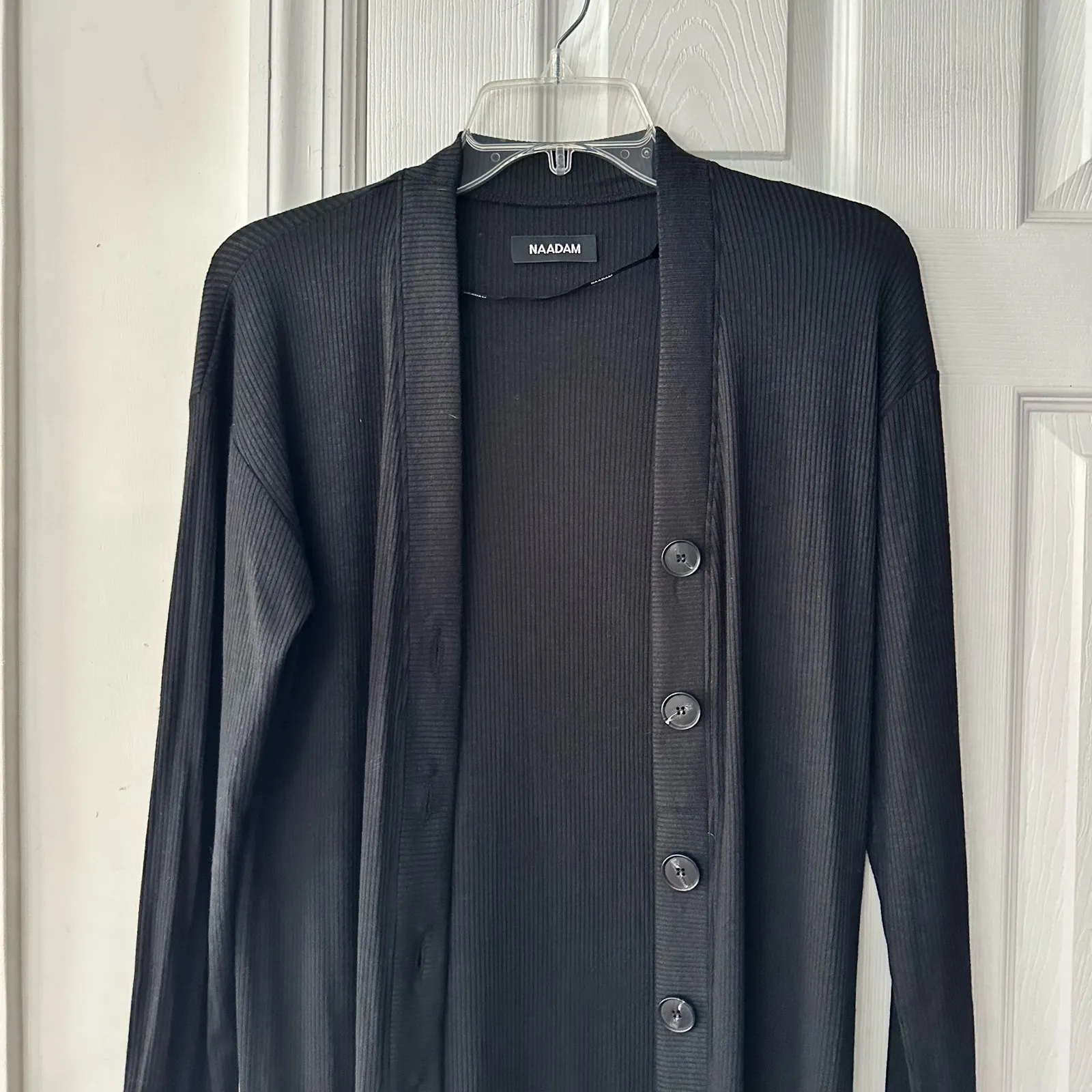 Naadam Black Ribbed Long Line Lightweight Duster Cardigan Button Up XXS - Image 4
