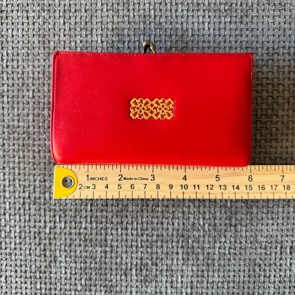 Vintage Red Vegan Leather French Kiss Lock Wallet Made in Jamaica Gold Hardware - Image 11