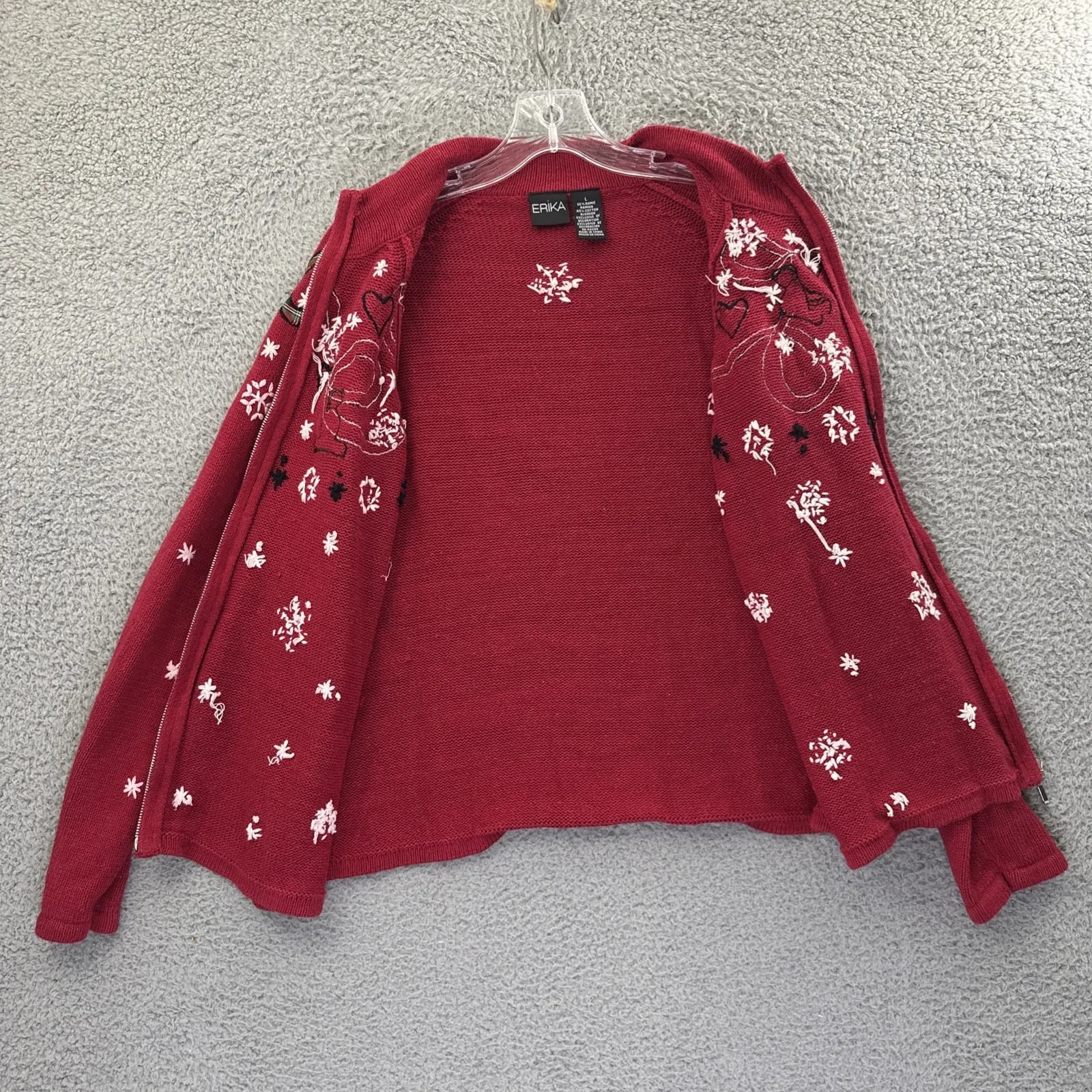 Vintage Erika Full Zip Christmas Cardigan Sweater Holiday Retro 90s Women Large - Image 3