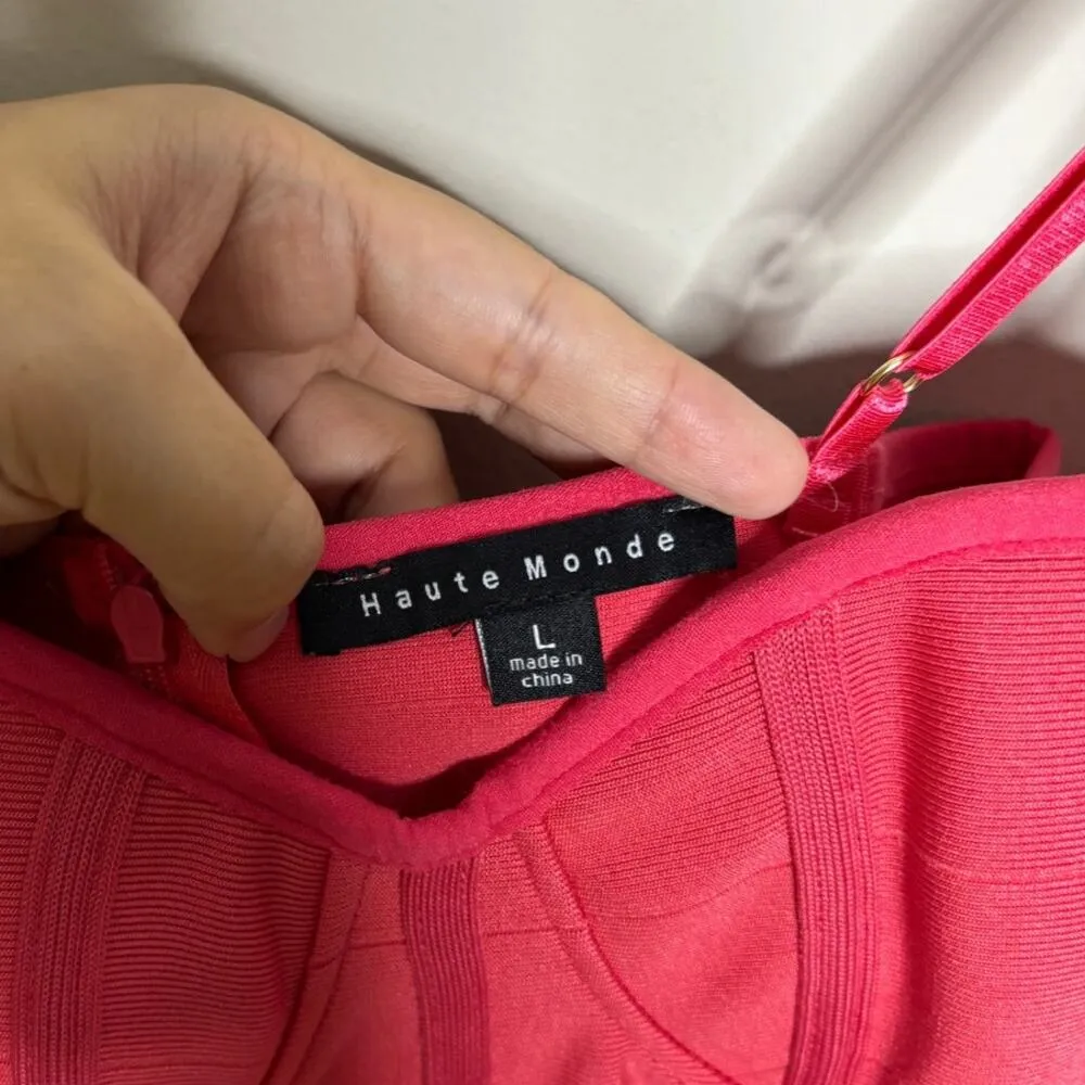 Haute Monde Hot Pink Mini Bandage Dress Sz L - Image 4