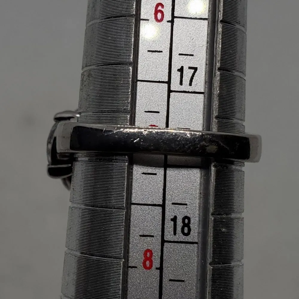 Sterling Silver FAS Ring with Large Green Stone & 6 Clear Stones Green - Image 8