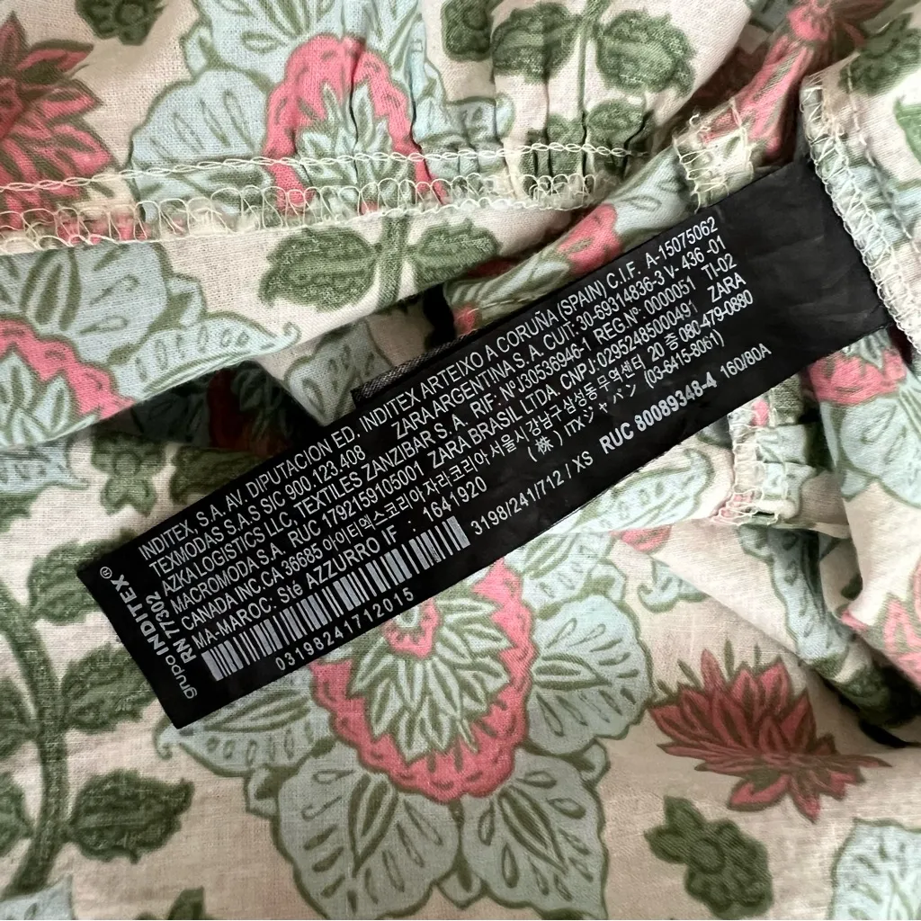 Zara Women’s Ecru Floral Midi Long Sleeve Two Print Pink Green Floral Dress XS - Image 11