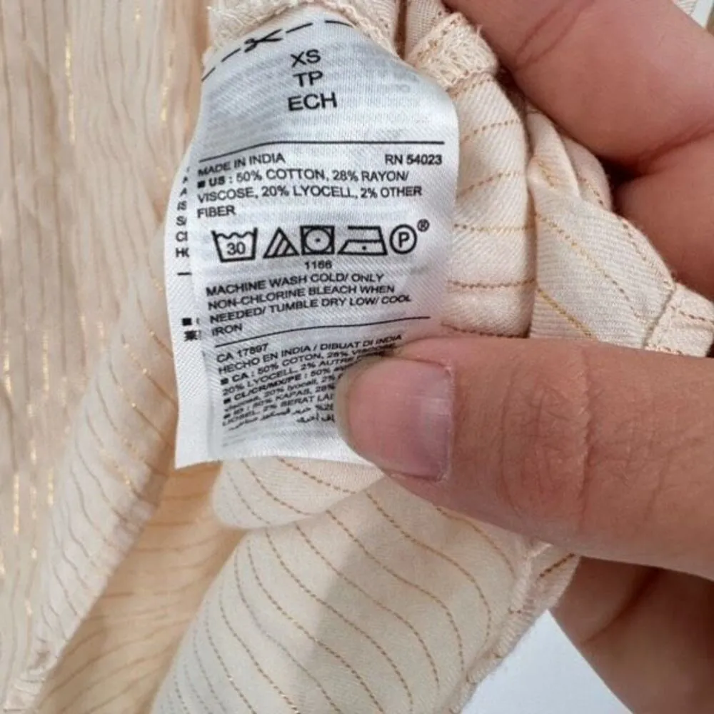 Old Navy Women’s Peasant Poets Metallic-Stripe Split-Neck Blouse Cream & Gold XS - Image 8