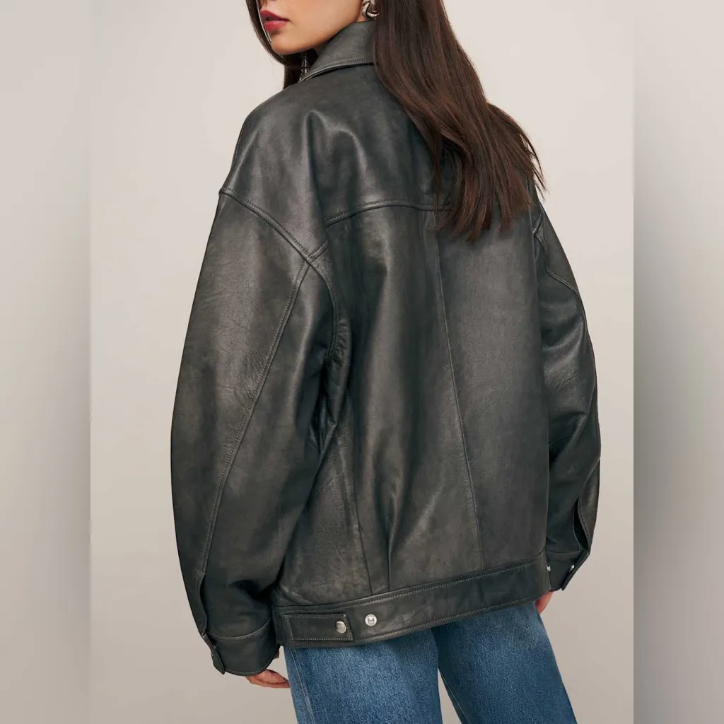 Reformation Veda Marco Leather Oversized Bomber - Image 6