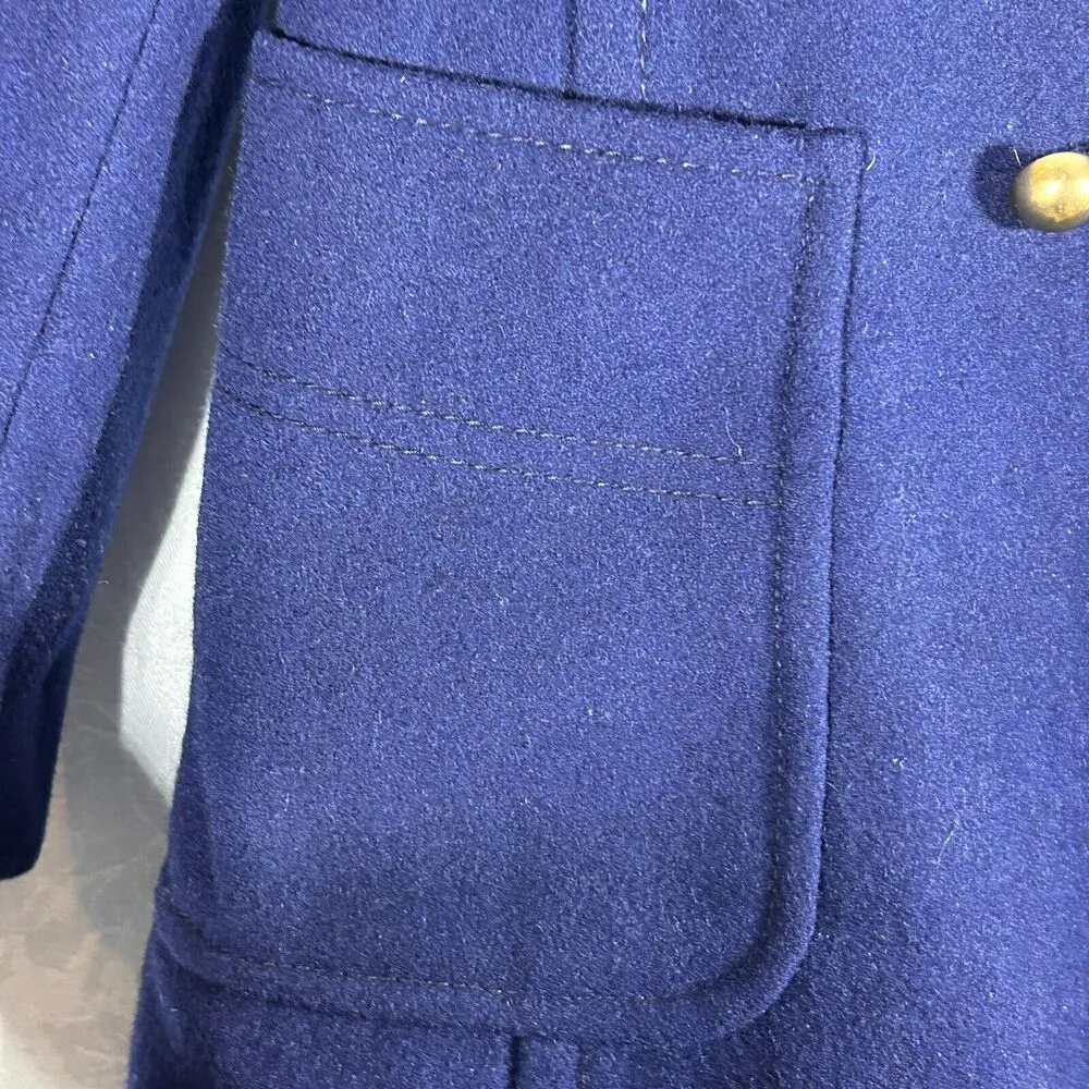 Vintage Pea Coat Navy Blue Small Gold Button Plaid Lined Double Breasted Austria - Image 4