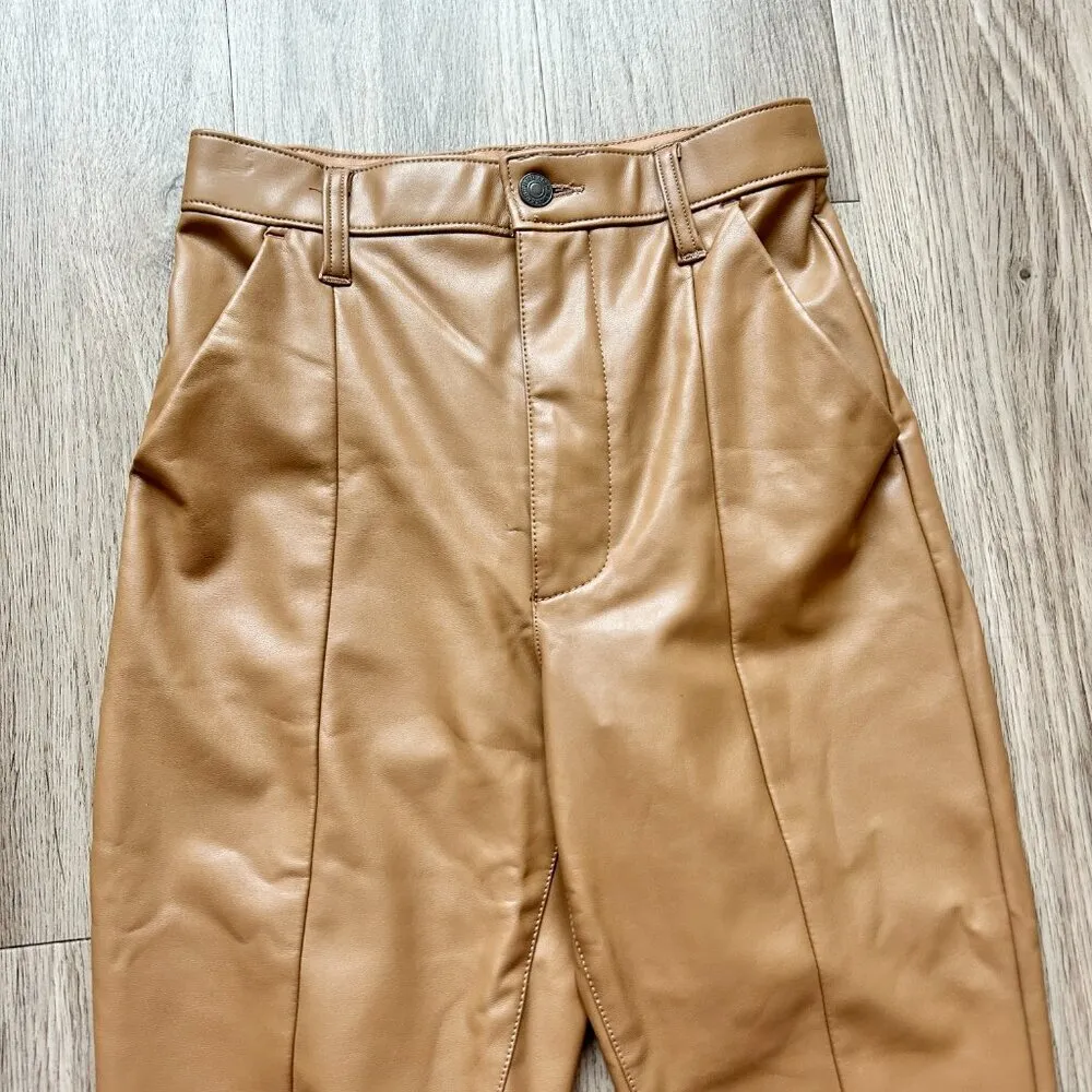 Abercrombie & Fitch Ultra High Rise Vegan Faux Leather Pants Split Hem in Brown - Image 5