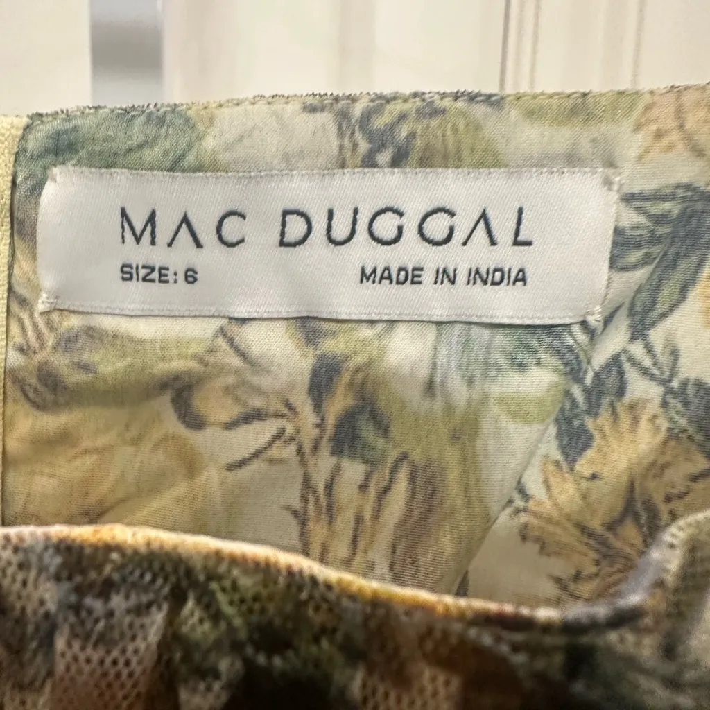 Mac Duggal 8232 Square‑Neck Micro‑Ruffle Tea‑Length Dress – Size 6 NWT Floral - Image 4