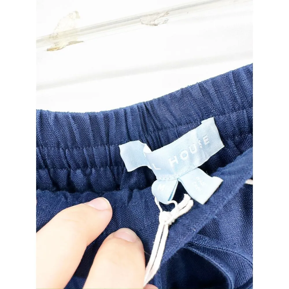 Hill House The Skylar Navy Blue Linen Wide Leg High Rise Pants Size M NWT - Image 5