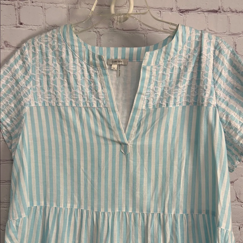 Tyler Boe Carter baby blue flared midi dress embroidery size medium linen cotton White - Image 3