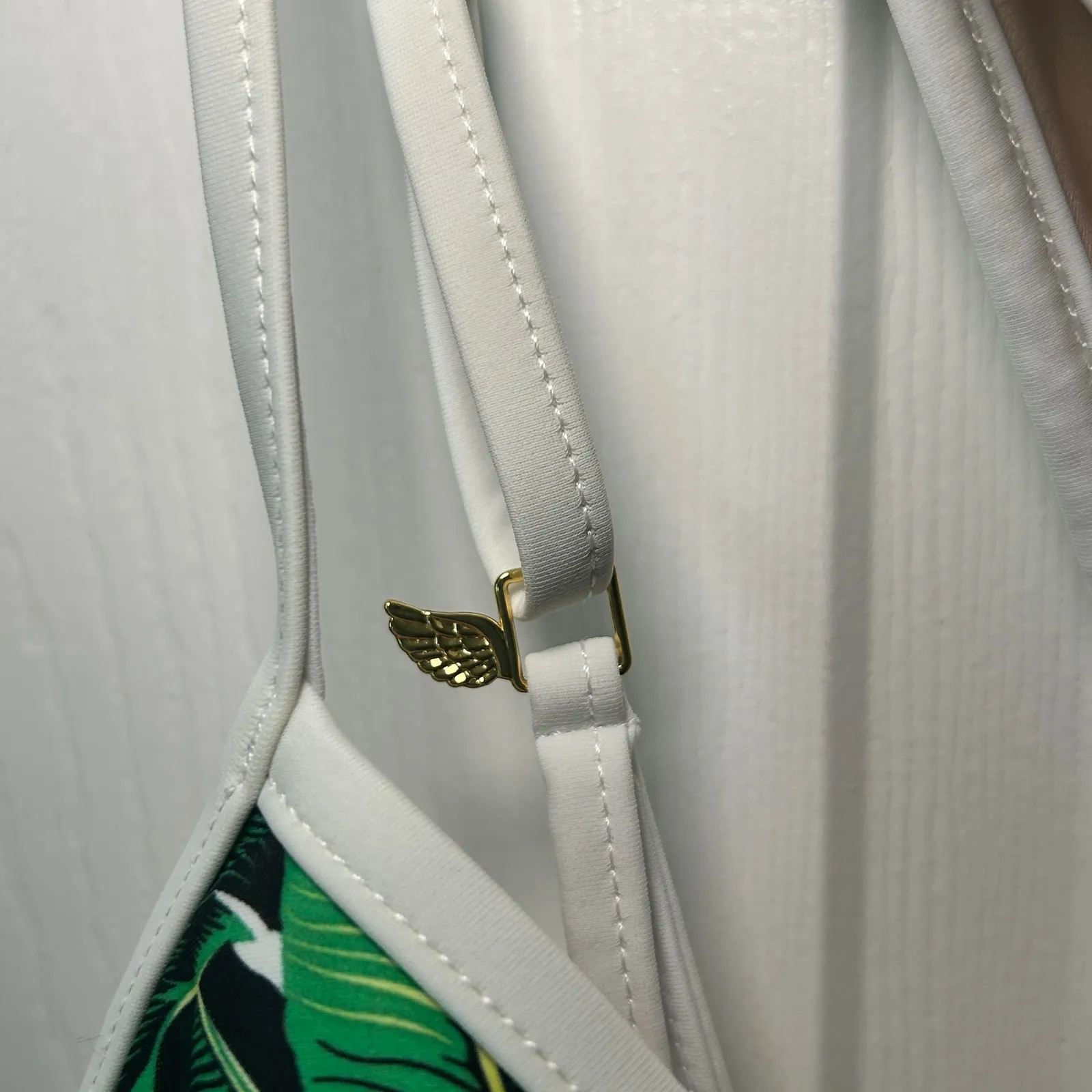 NWT Mosmann‎ Congo Triangle Bralette Swimsuit Leaf Print Green White Size L Size L - Image 2