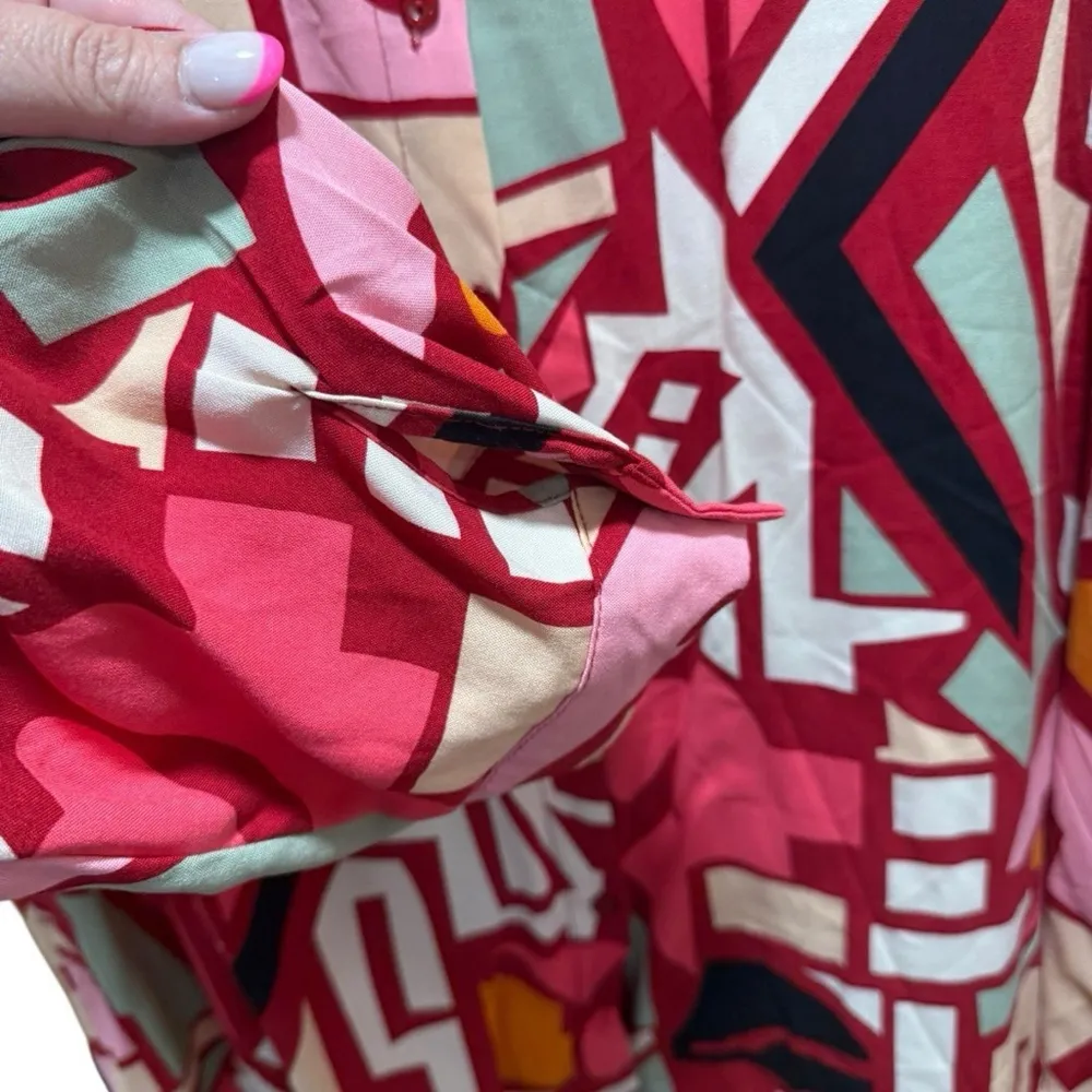 Big Dart Women's 22 2X Top Button Down Shirt Graphic Abstract Long Sleeve NWT Red Size XXL - Image 6