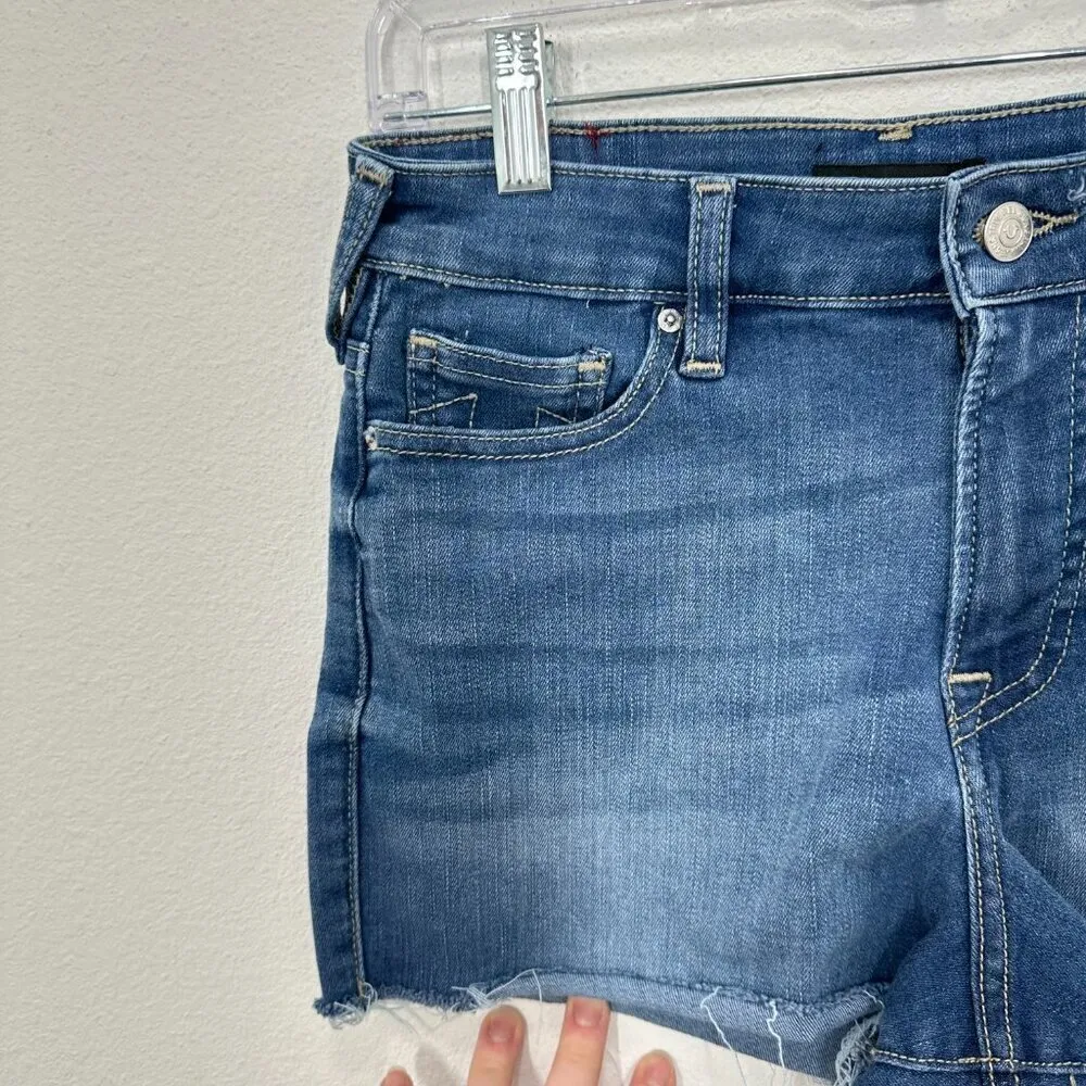 True Religion Maisie Frayed Hem Shorts Medium‎ Wash High Rise Women's Size 27 - Image 4