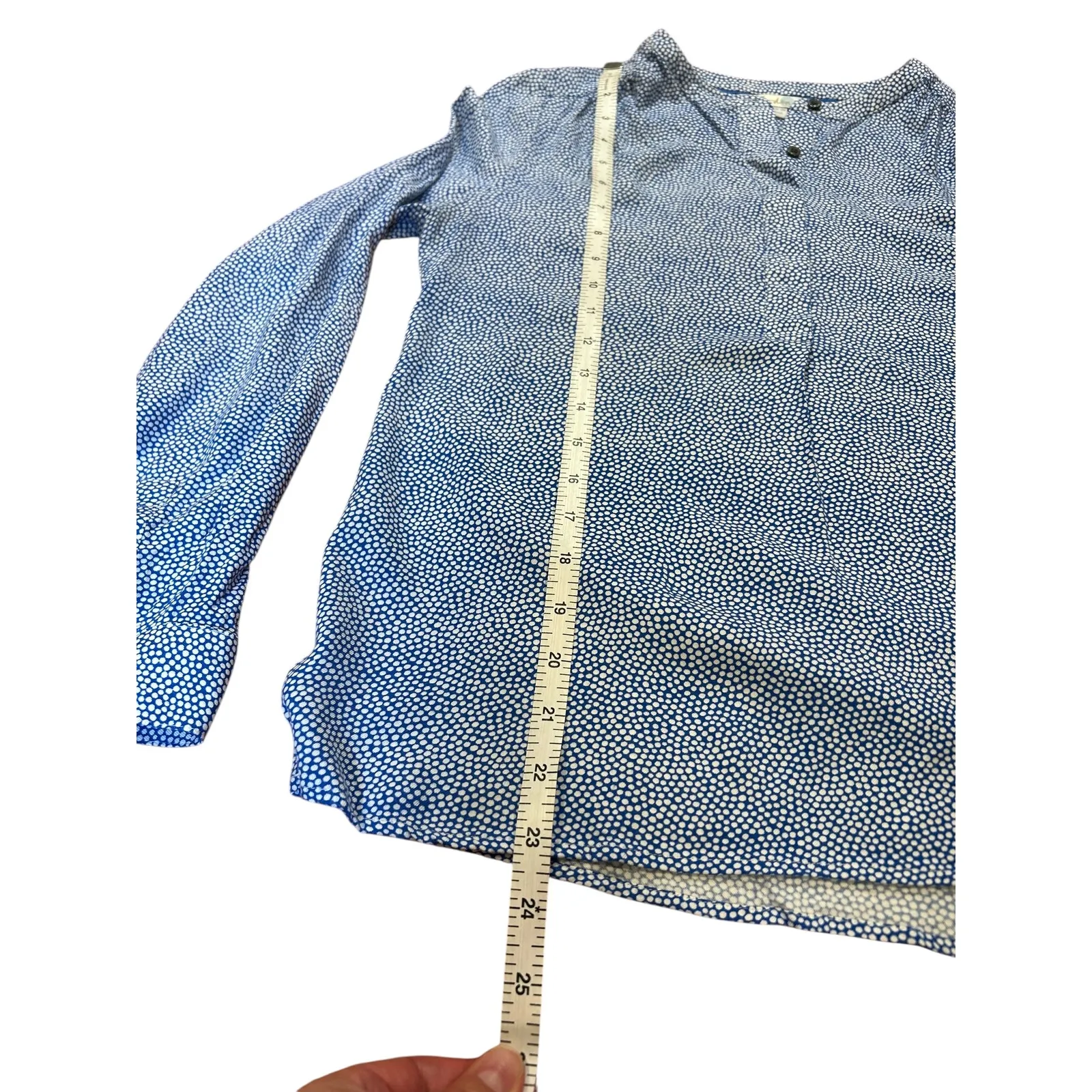 BODEN Women's Paula Polka Dot Shirt US 4 Popover Collarless Long Sleeve Tunic Blue - Image 6