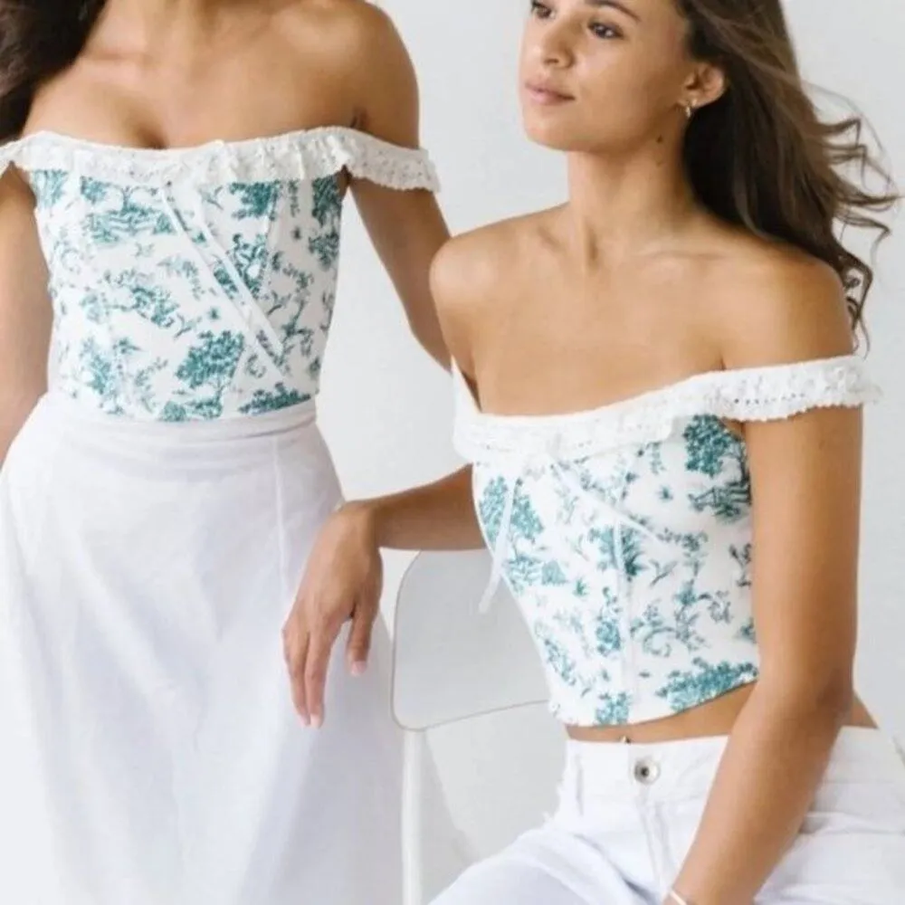 Licorne Sans Corne Estrella Corset in White & Green Floral Size M - Image 9