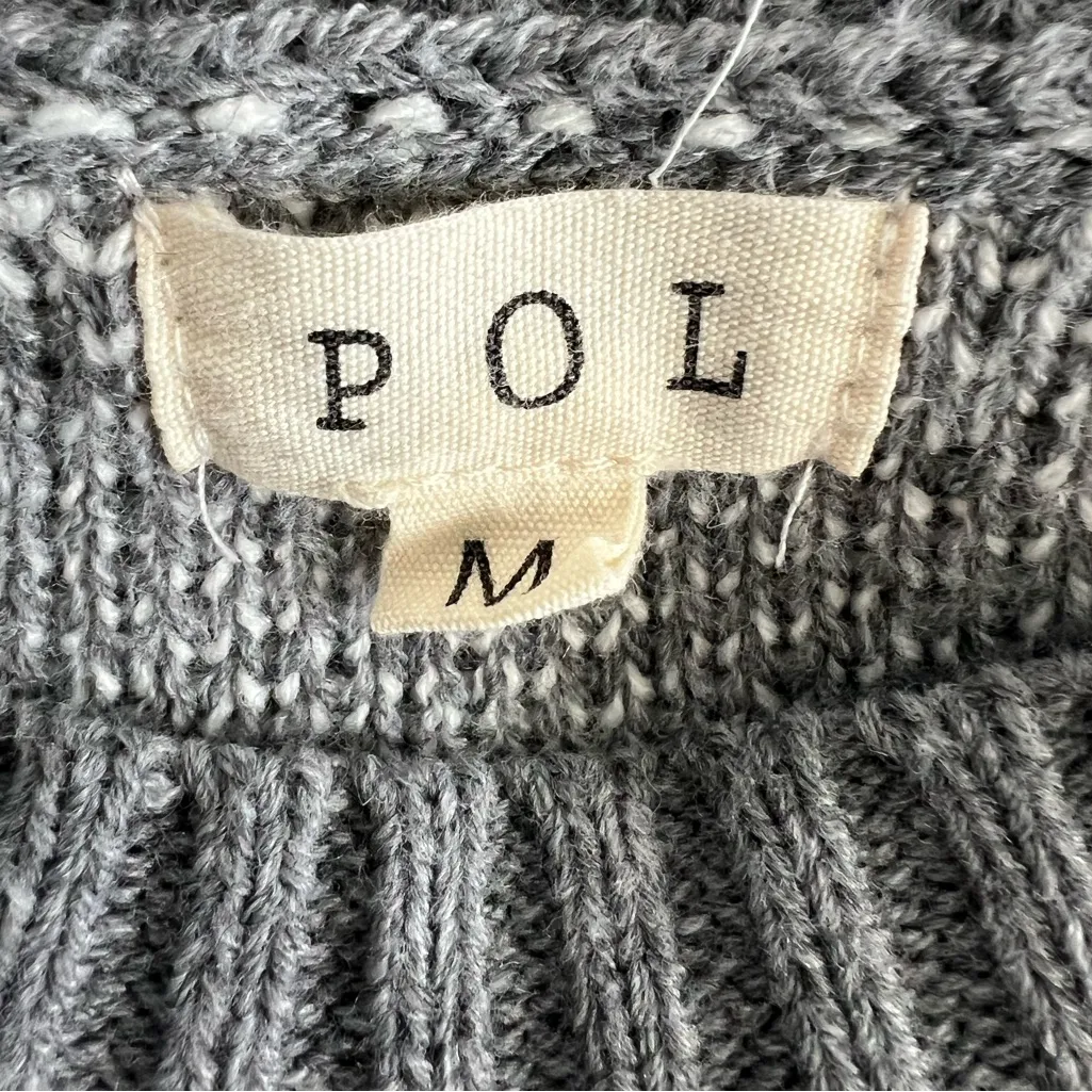 POL Zebra Print Knit Sweater Gray White Slightly Cropped Cozy Soft Size Medium - Image 6