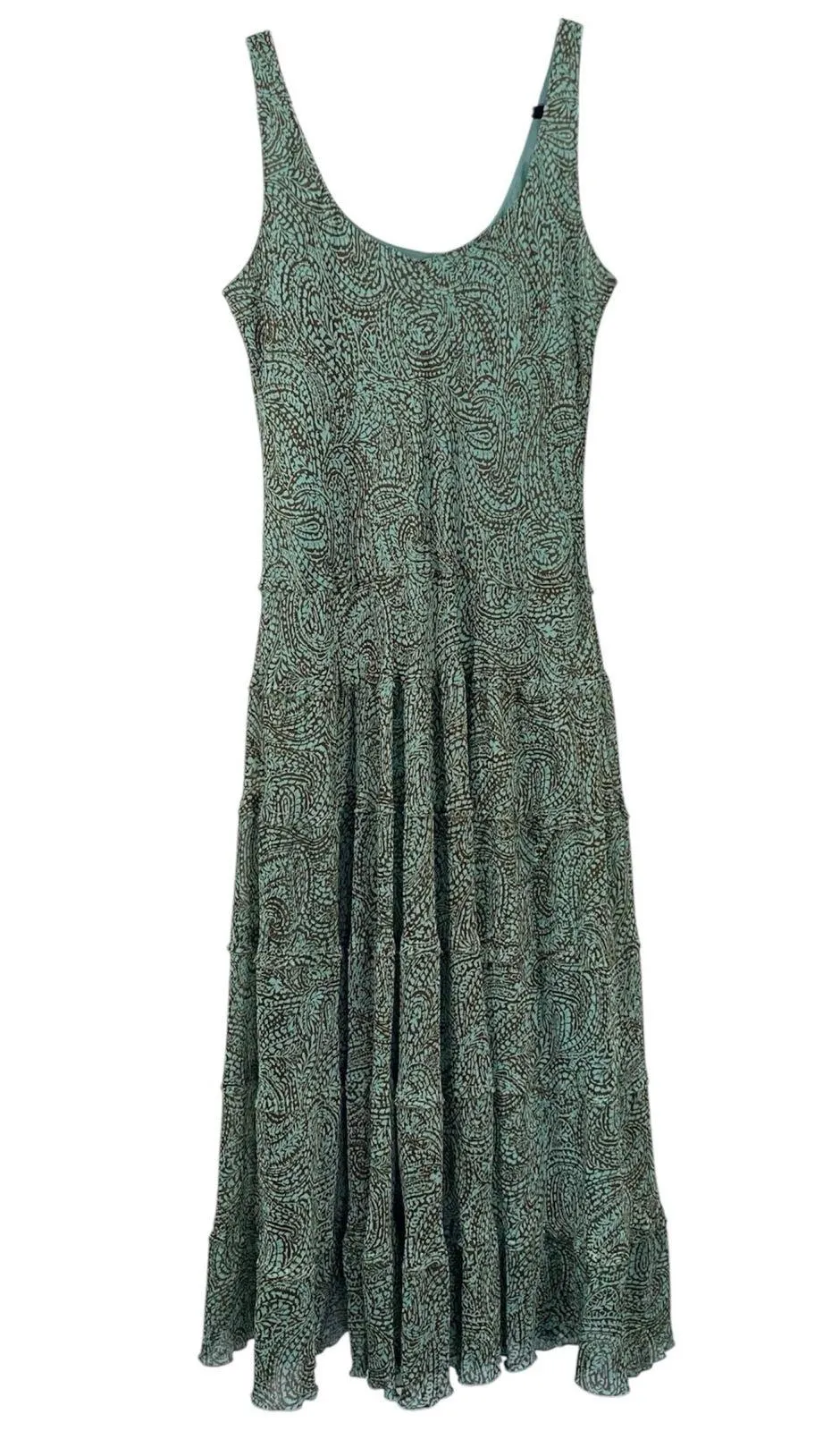 Vintage Y2K 90s Jones Studio Green Paisley Tiered Sleeveless Midi Dress Size 14 - Image 6