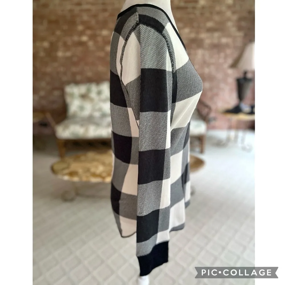 Old Navy Sweater Buffalo Plaid Checkered Crewneck Black Ivory M Business Casual - Image 10