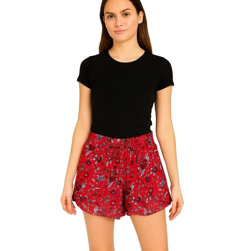 American Eagle Red Blue Floral Flutter Hem Pull-On Shorts Size M Casual - Image 16
