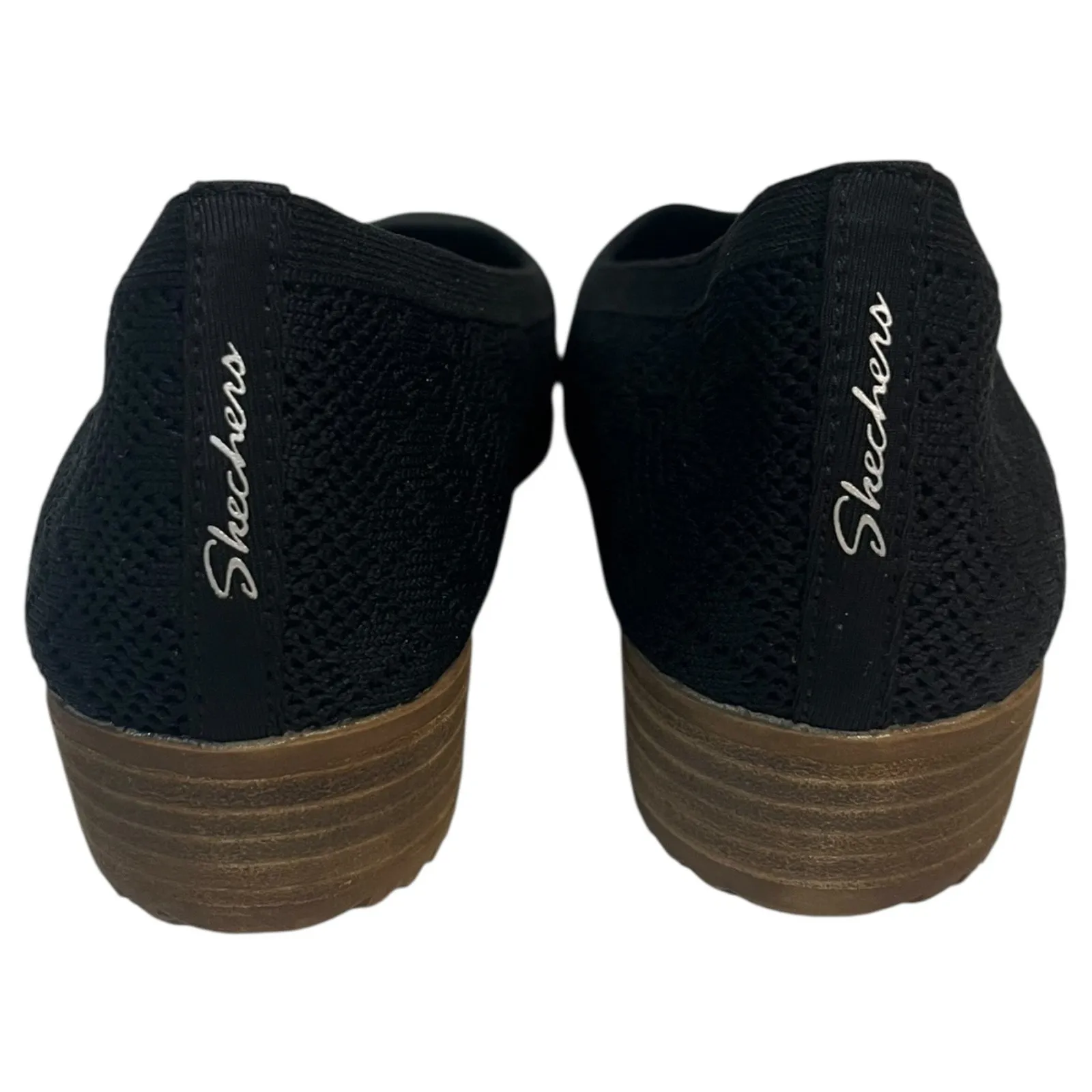 Skechers Shoes Womens 8.5 Black Wedge Slip On Knit Memory Foam Comfort Flats - Image 7