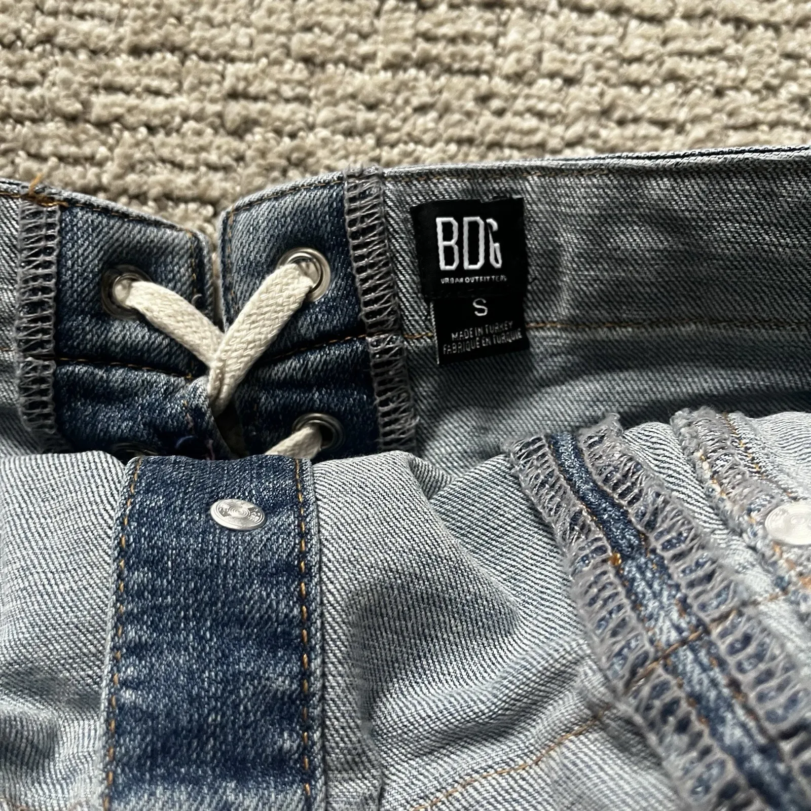 BDG Urban Outfitters Denim Corset Strapless Top Lace Up Womans Small Flared Blue - Image 5