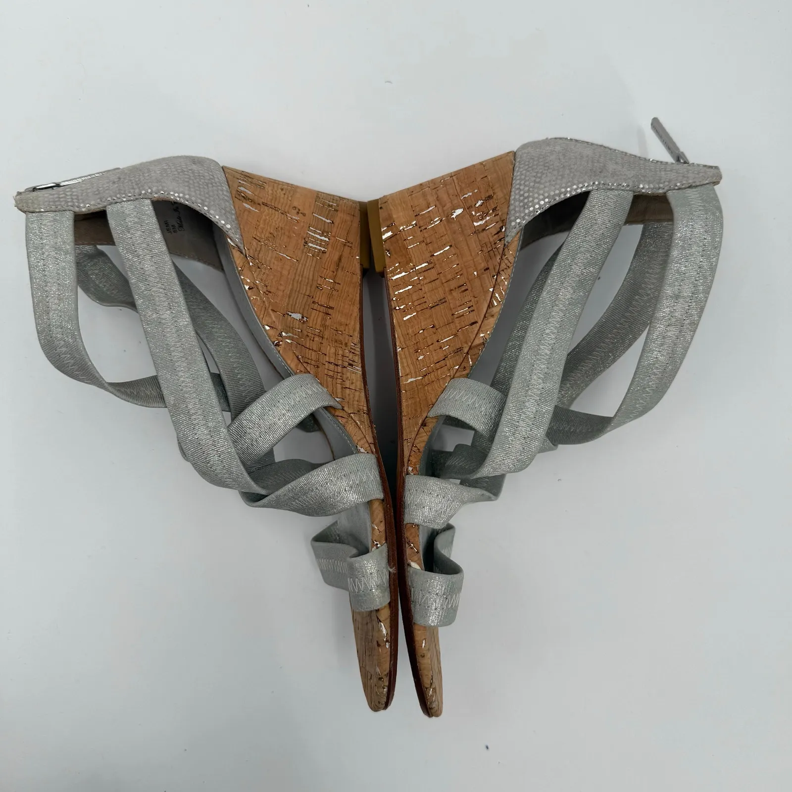 Donald J. Pliner Jemi SZ 8 Strappy Wedge Sandal Silver Metallic Cork Back Zipper - Image 6