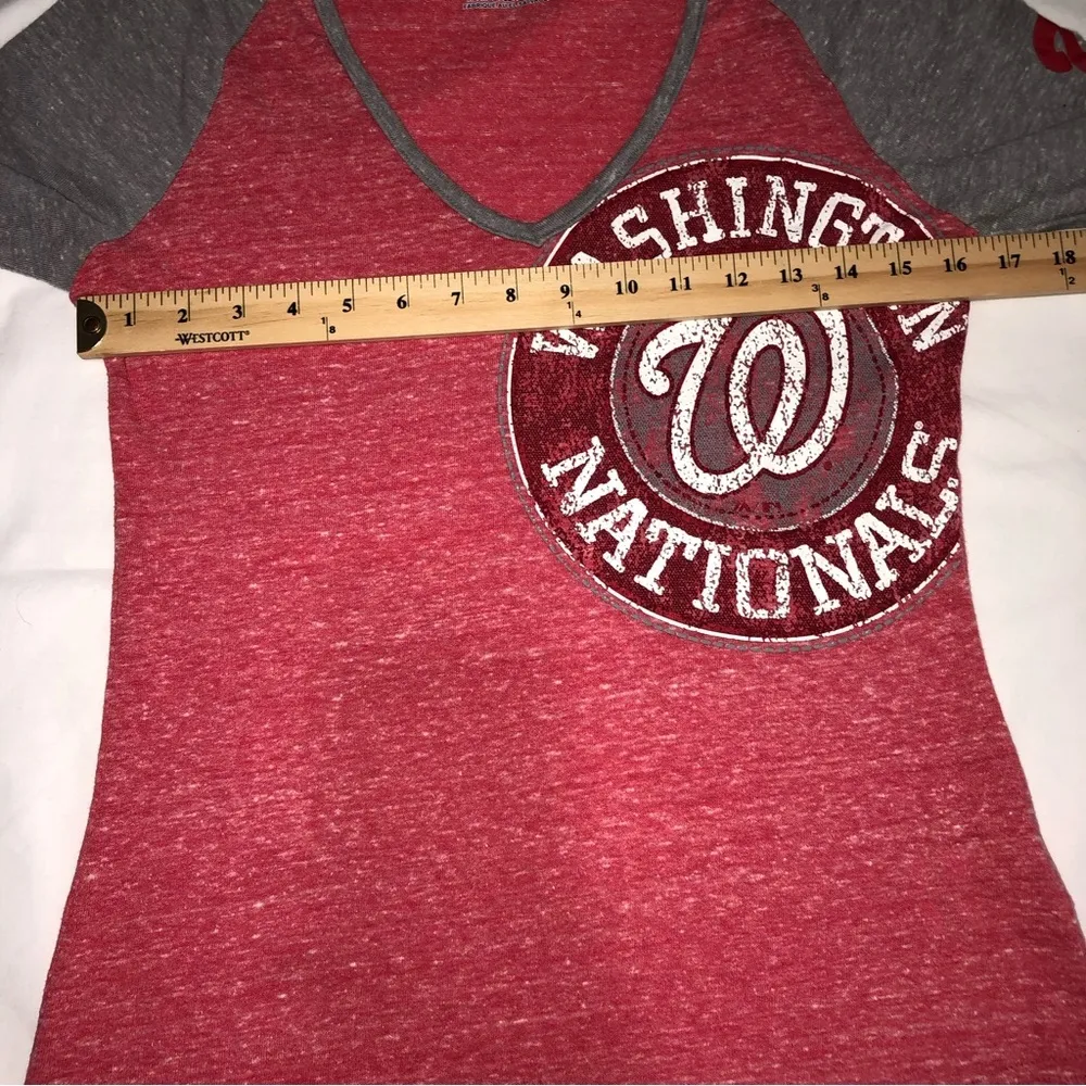 Washington Nationals Size M Slub Knit Top Red Gray Raglan Sleeves Womens Shirt - Image 6