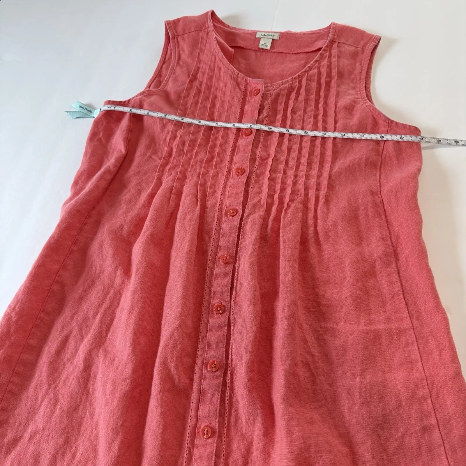 LL Bean Coral Pink Linen‎ Sleeveless A Line Button Dress Size 12 - Image 4
