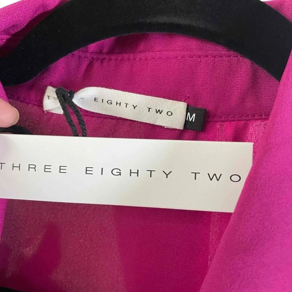 Three Eighty Two Revolve  Short Sleeve Button Fuchsia Flutter Sleeve Blouse Med. - Image 7