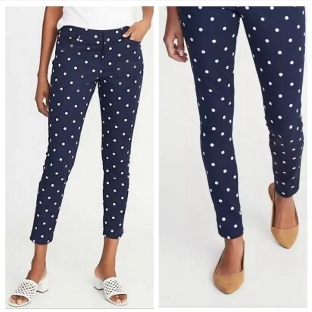 Old Navy High rise Side Zip Navy Polka Dot Pixie Pants Sz 12 VGUc - Image 10