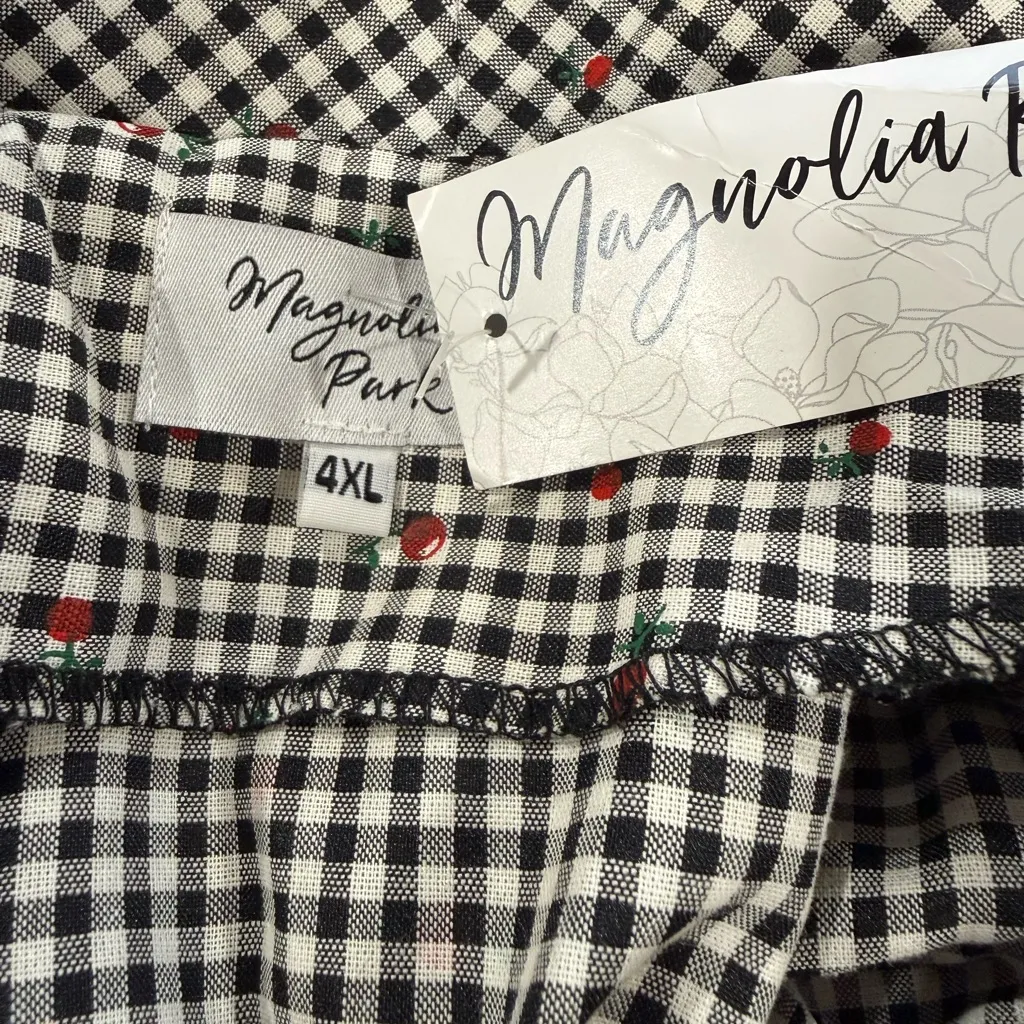 NWT Magnolia Park Gingham Swing Dress in Black and White & Cherries Size 4XL - Image 6