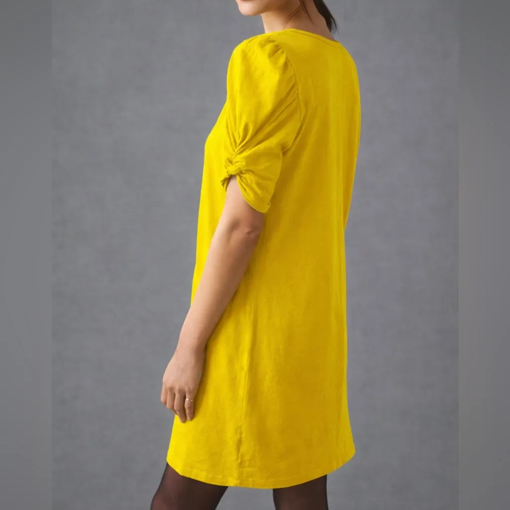 Anthropologie Amadi Twist Puff-Sleeve Mini Dress Yellow. Size M - Image 7