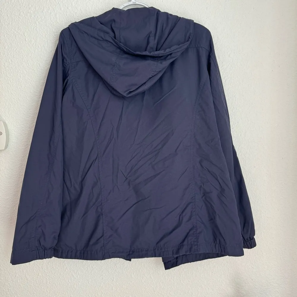dark navy blue zip up rain jacket with hood women’s size L - Image 6