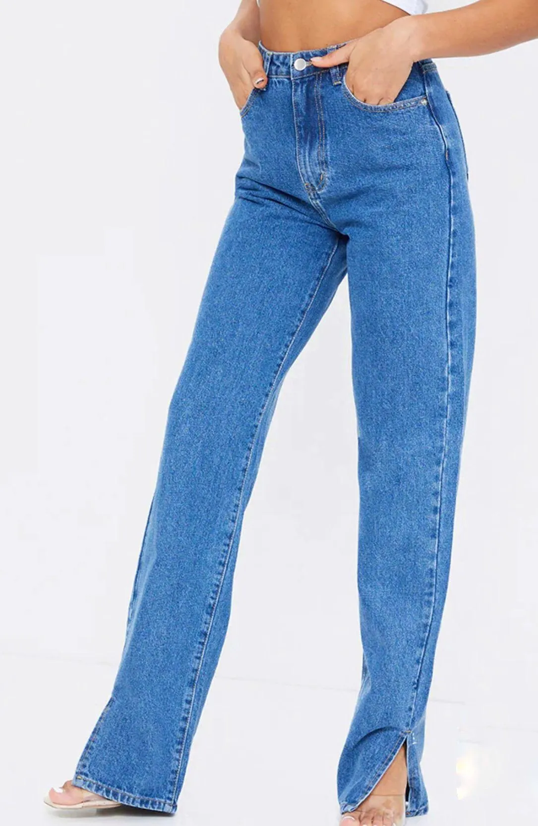 Mid Blue Wash Split Hem Jeans Size 6 - Image 2