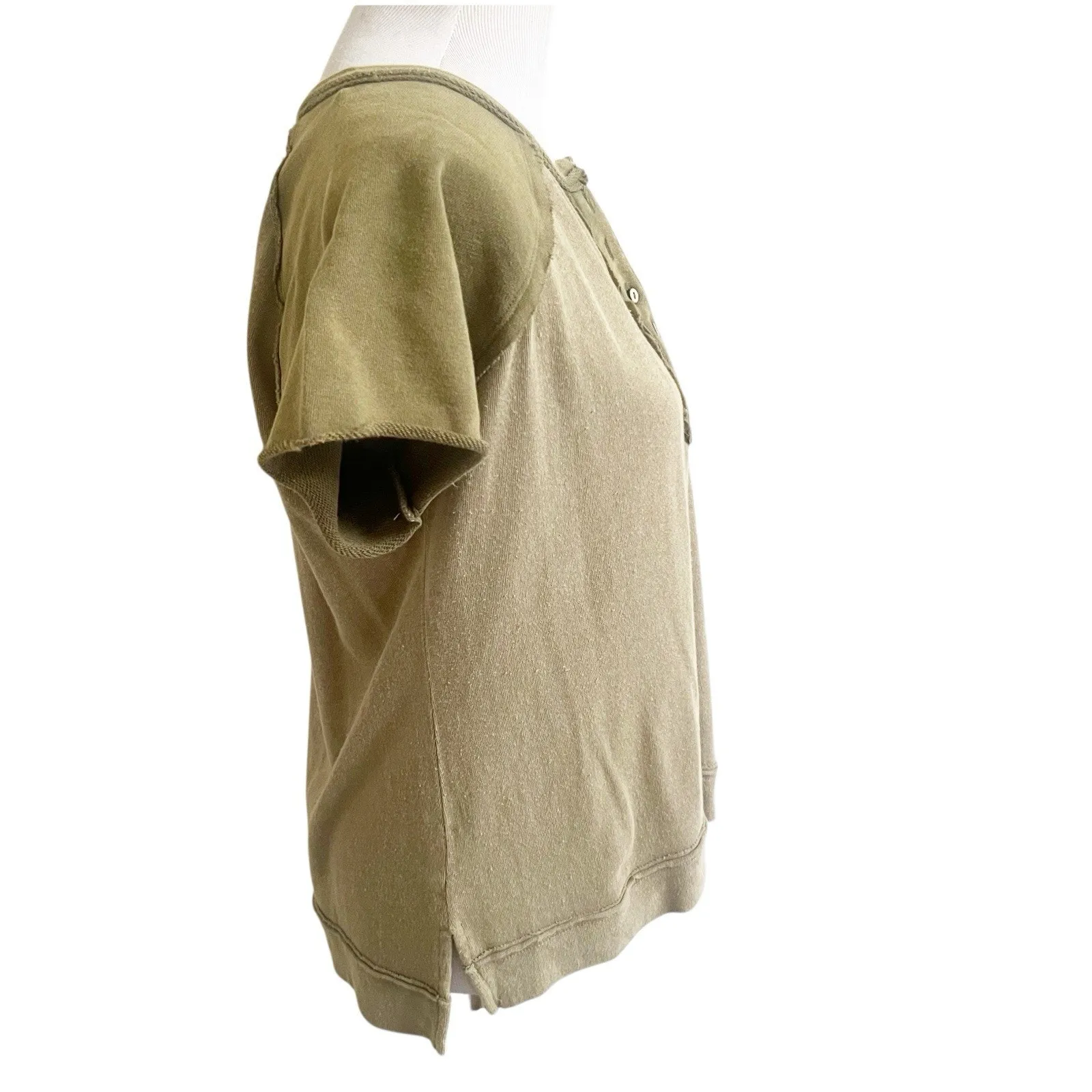 BKE Henley Short Sleeve Top Olive Green Colorblock Size Small Grunge Streetwear - Image 5