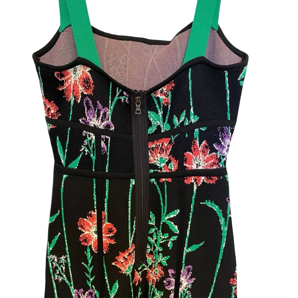BCBGMaxAzria Floral Bodycon Midi Dress in Black Combo - Image 8
