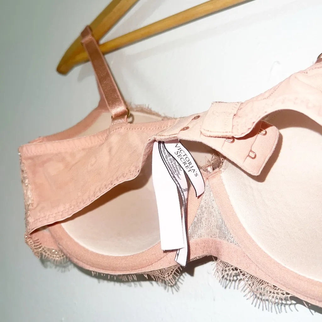 Victorias Secret tan lace shiny dream angels lined semi padded bra - Image 10