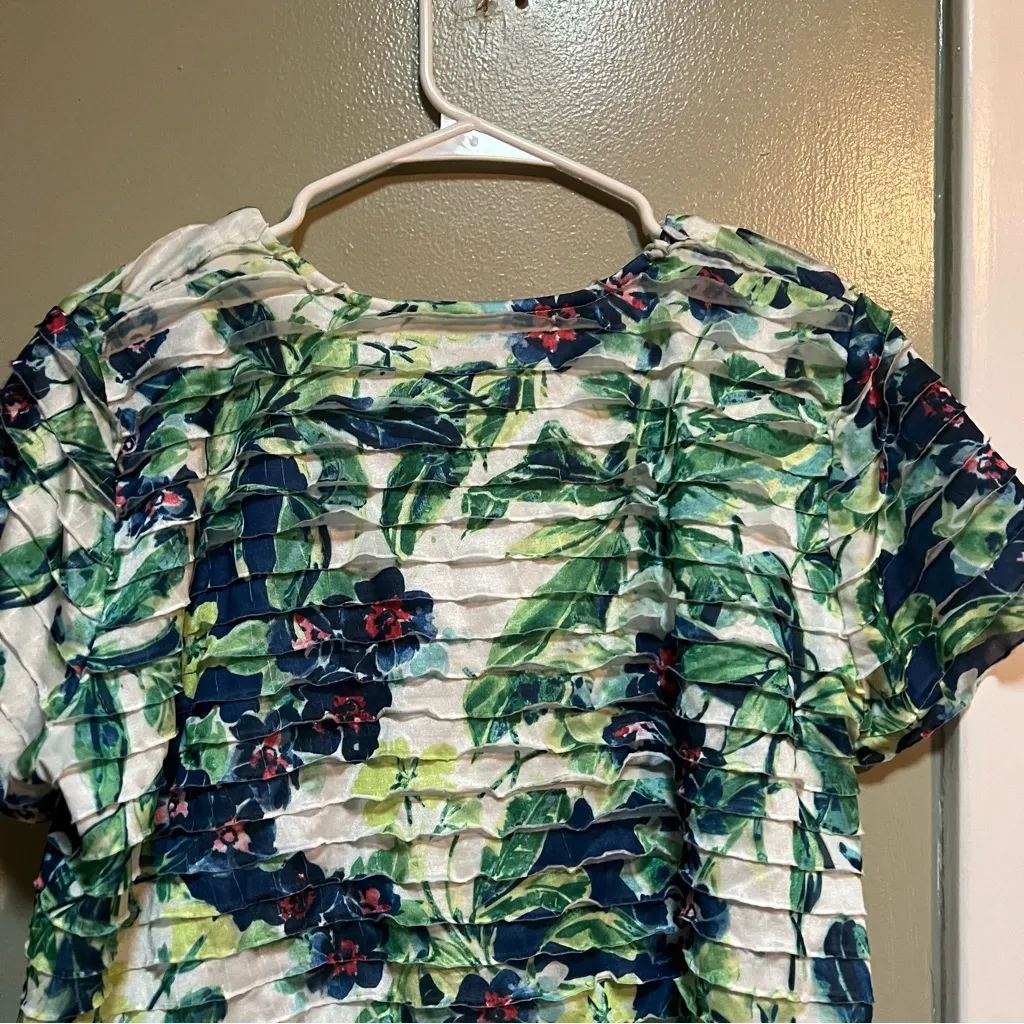 Alfred Dunner Blouse White Blue Green Tropical Floral Tiered LP - Image 6