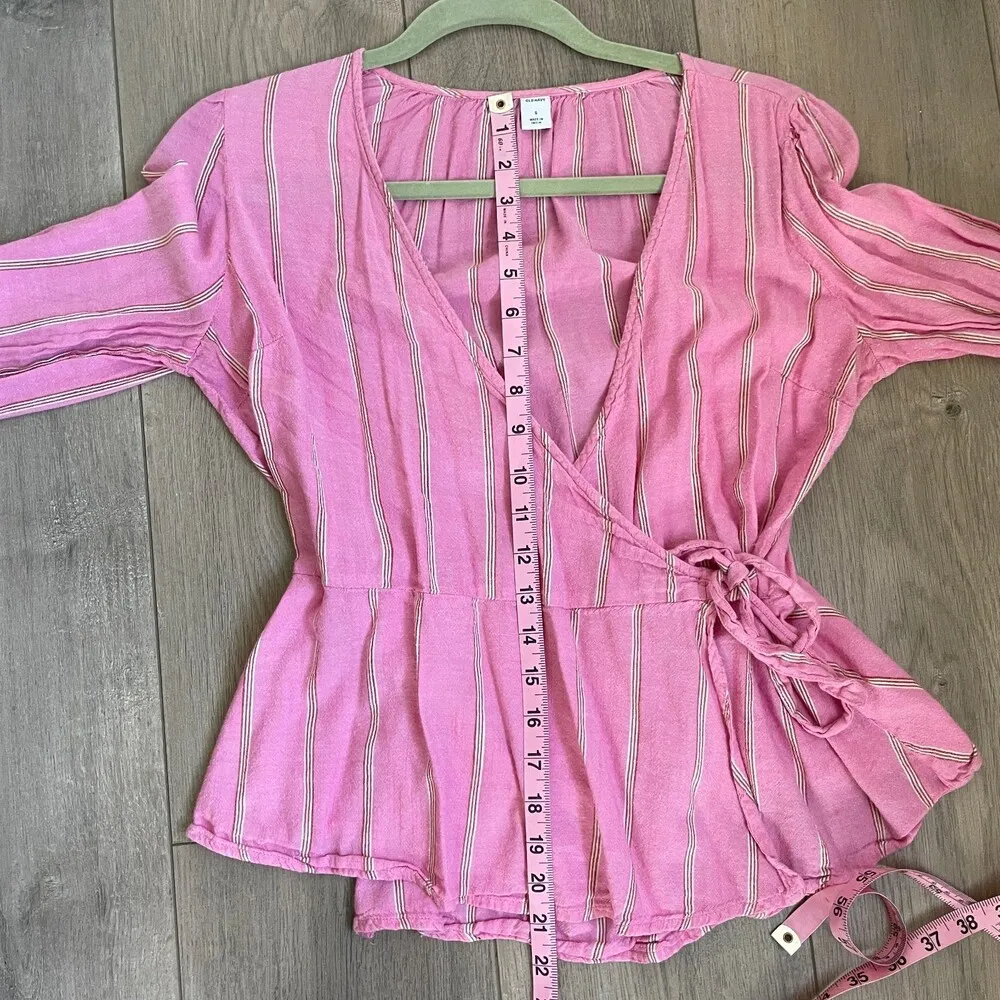 Old Navy pink striped wrap blouse top - Image 5
