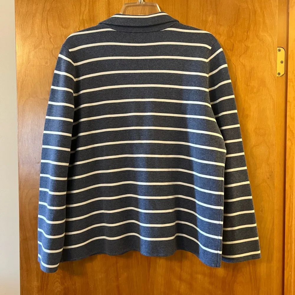 Talbots Women Knit Cardigan Sweater Jacket Cotton Blend Button Striped Blue 1X - Image 7