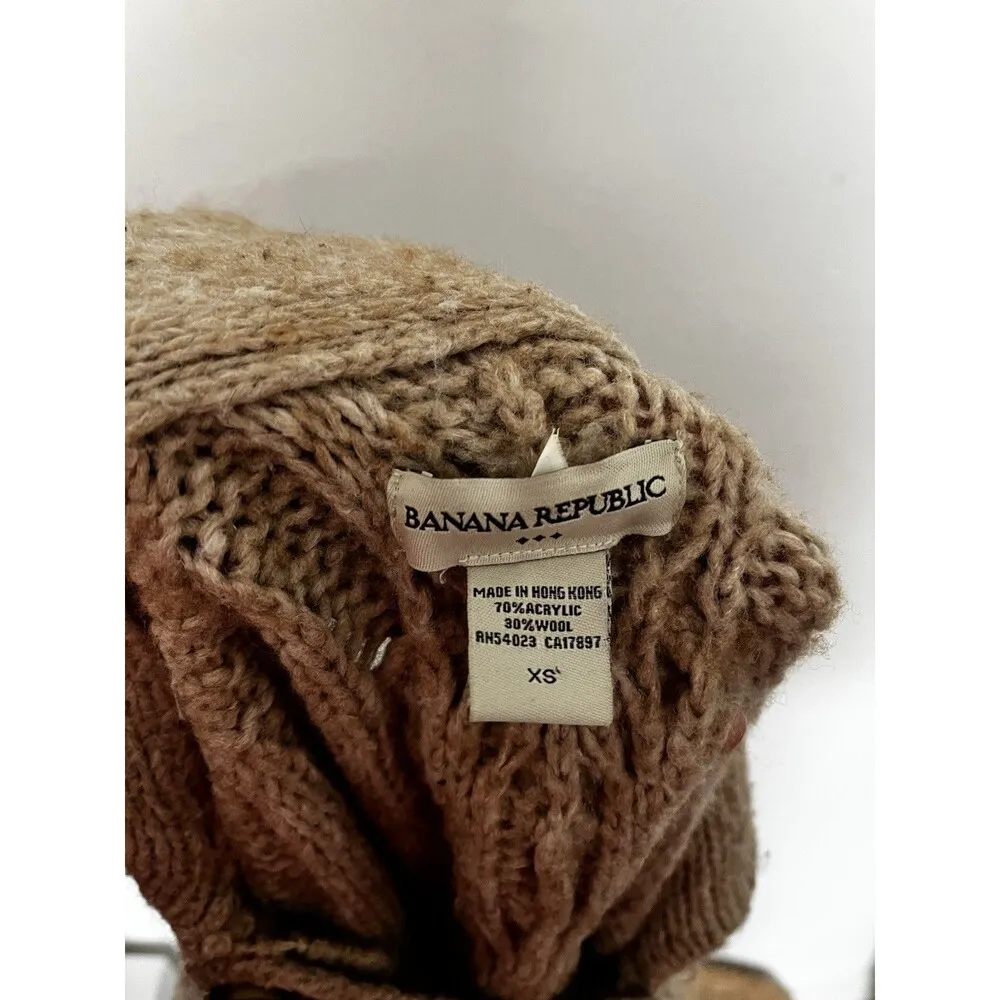 Vintage Banana Republic Beige Cowl Neck Button Across Cable Knit Duster Sweater - Image 2